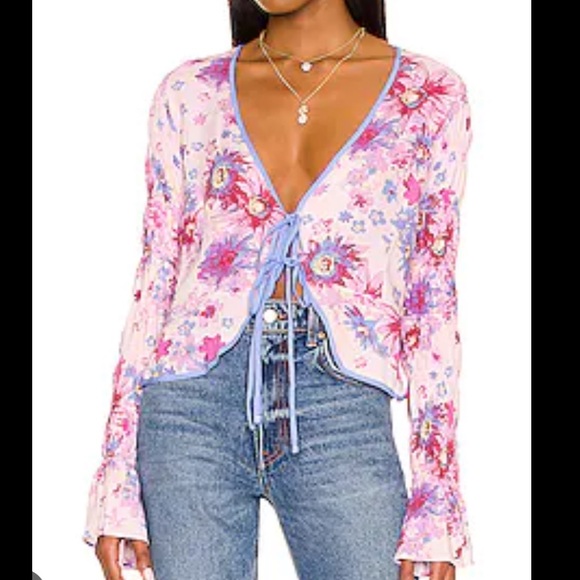 Free People Tops - NWT Free People Floral Tie front Blouse